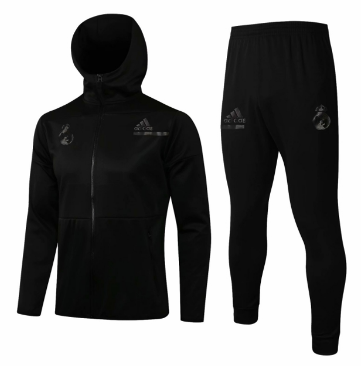 2021/22 Real Madrid Black Training Kits Hoodie Jacket with Pants